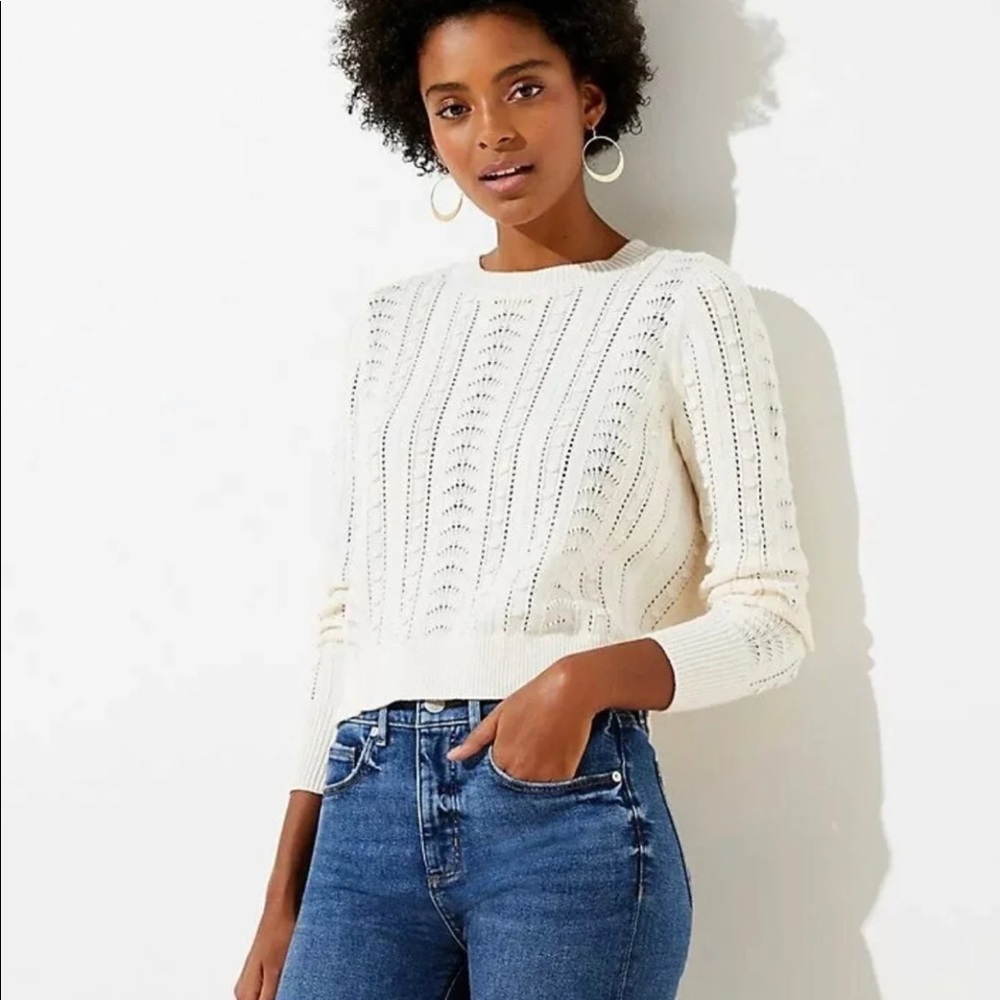 Loft Cropped Sweater NEW Crisp Spring Whit…